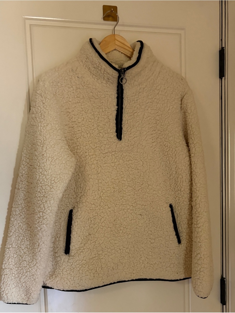 Unisex Cream Sherpa Half-Zip Pullover Sweater